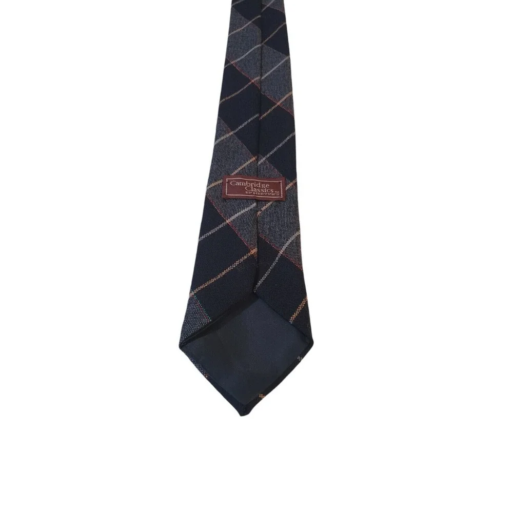 Cambridge Classics‎ Plaid Neck Tie Mens Navy 100% Lambs wool Woven in Scotland